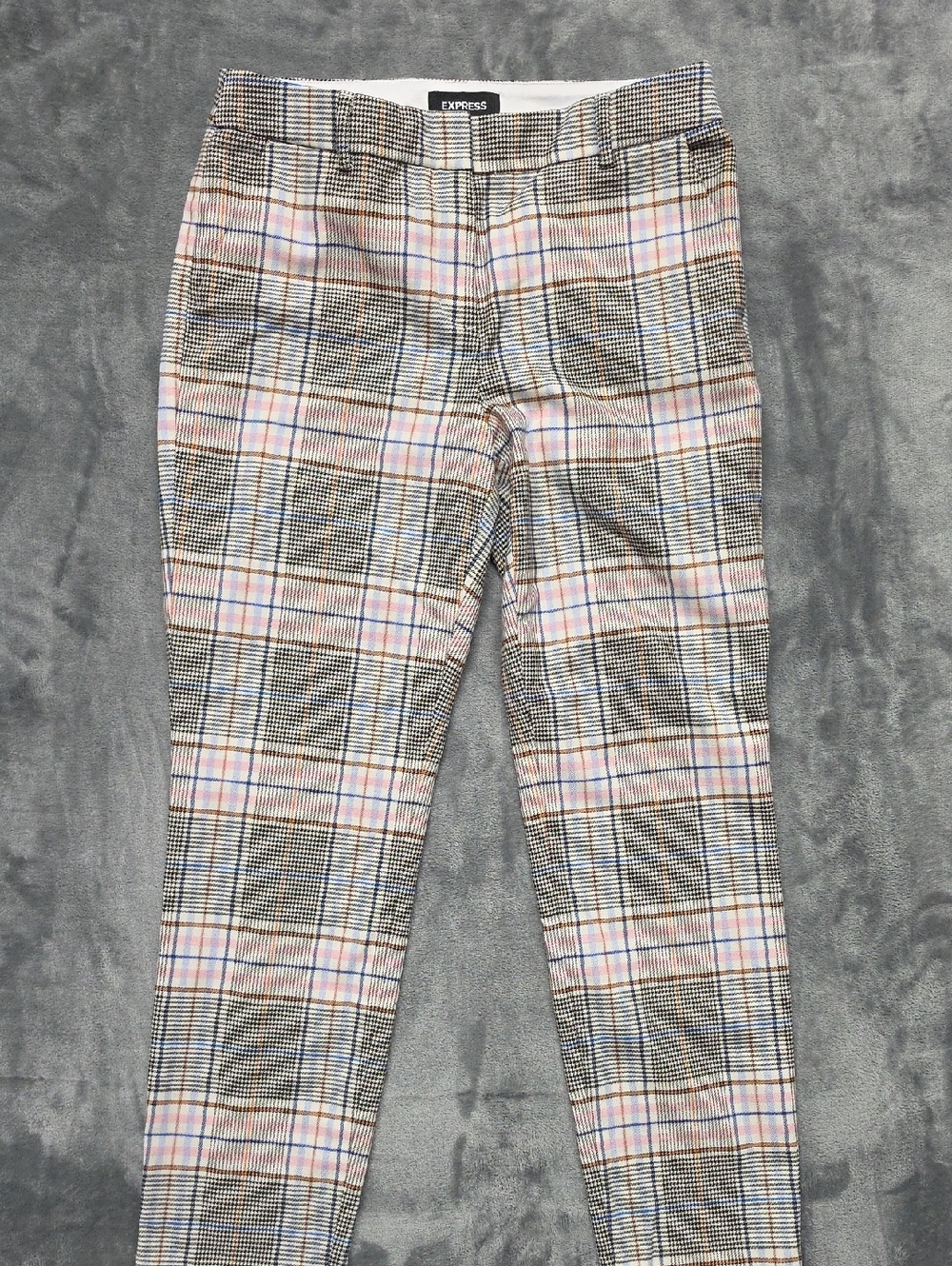 Express Plaid Slim Trousers in Black, Pink, Blue sz 6